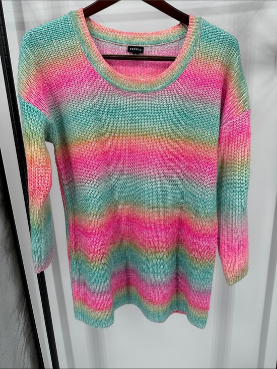torrid Sweaters - torrid Multicolor Striped Scoop Neck Sweater - Pink, Aqua & Yellow Size 1